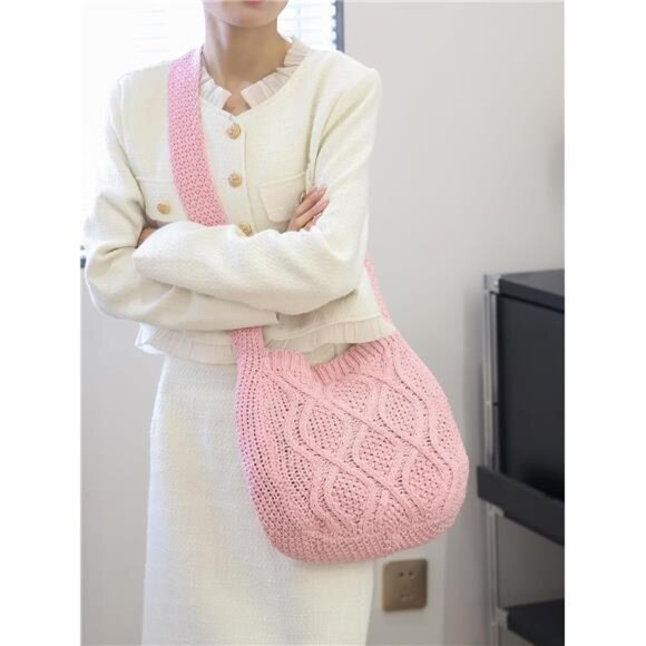 Handbags - Handmade Crochet Bag–Boho Shoulder Bag, Pink
